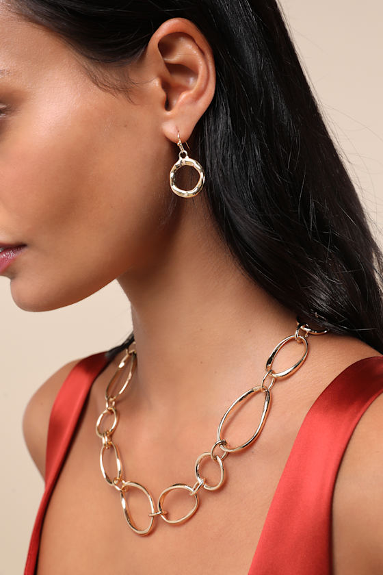 Paired Perfection Gold Statement Necklace and Earring Set 1
