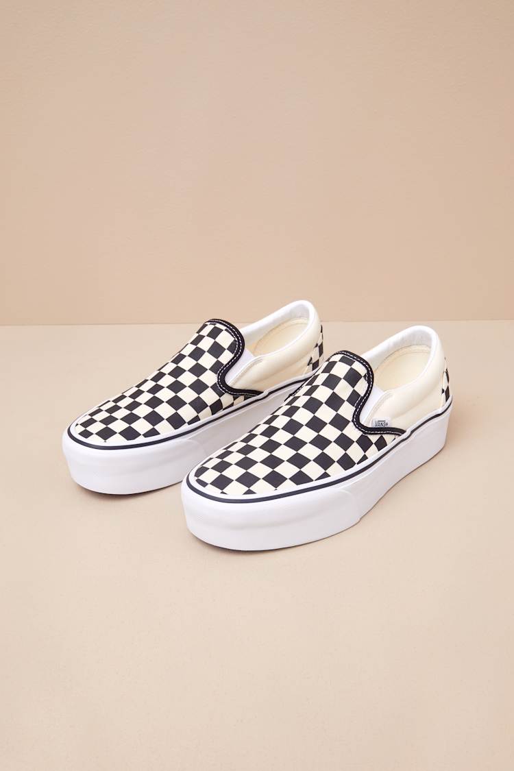 Classic Black & White Checkerboard Slip-On Stackform Sneakers