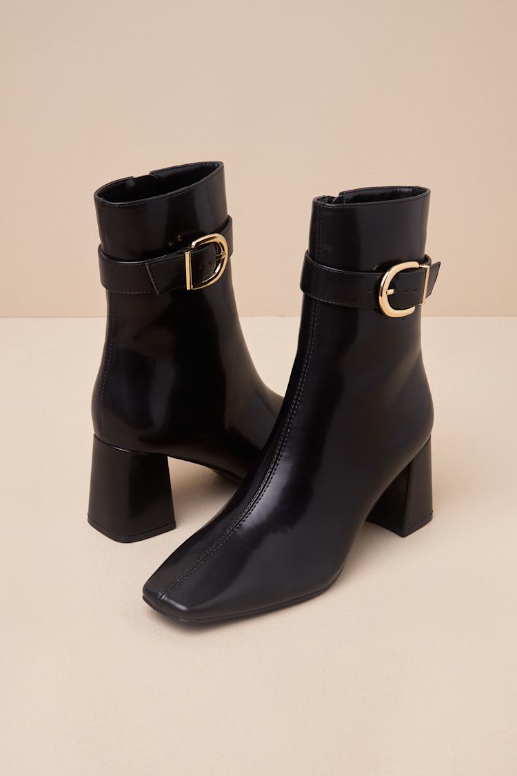 Joplynn Black Patent Buckle Ankle Boots