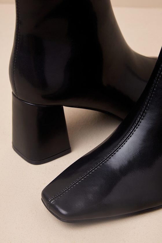Lulus Joplynn Black Patent Buckle Ankle Boots In Black
