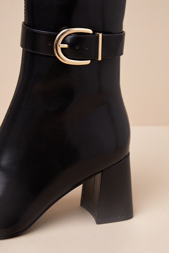 Lulus Joplynn Black Patent Buckle Ankle Boots In Black