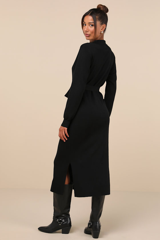 Charming Comfort Black Collared Button-Up Sweater Dress 4