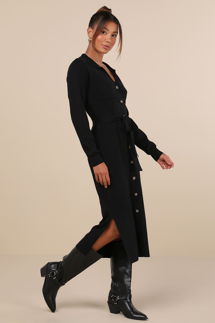 Black Sweater Dress - Midi Sweater Dress - Button-Up Midi Dress - Lulus Black Sweater Dress - Midi Sweater Dress - Button-Up Midi Dress - Lulus