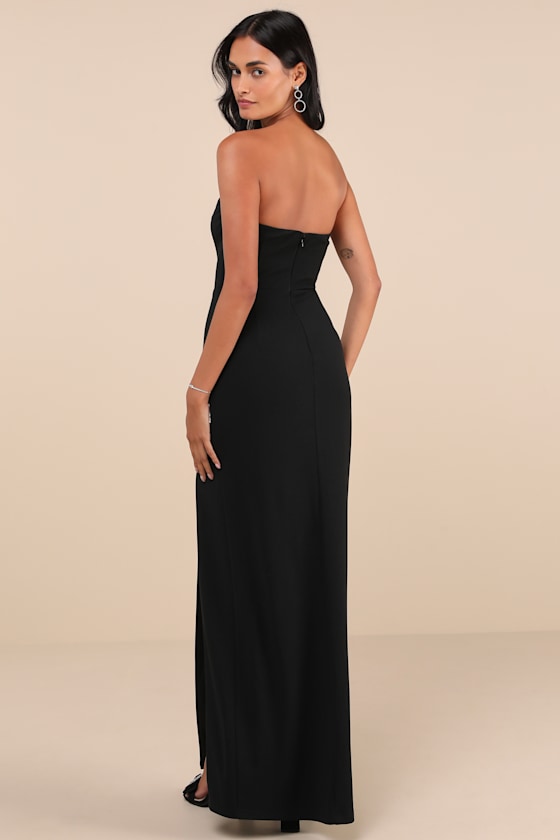 Lulus Memorably Iconic Black Strapless Lace Bustier Maxi Dress In Black