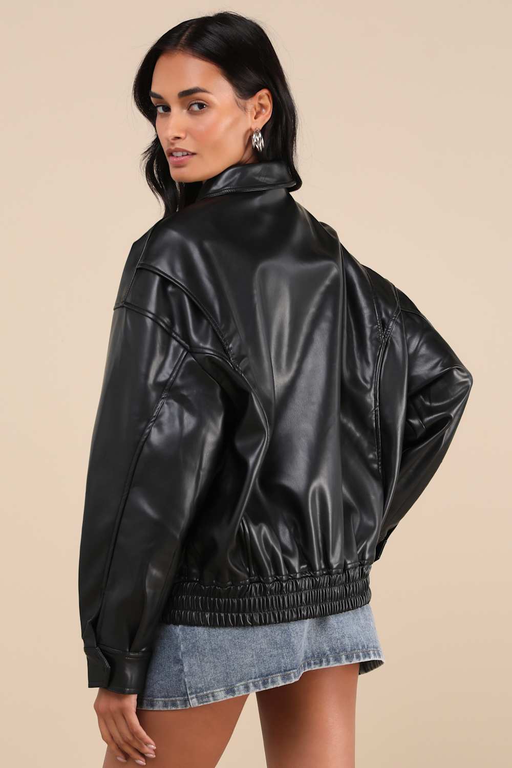 Kenny Black Oversized Vegan Leather Bomber Jacket