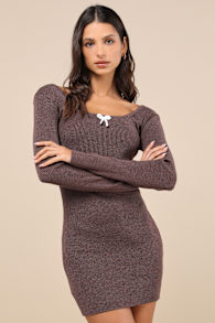 Sweetest Joy Heather Brown Long Sleeve Sweater Mini Dress 3
