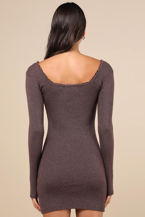 Sweetest Joy Heather Brown Long Sleeve Sweater Mini Dress 2