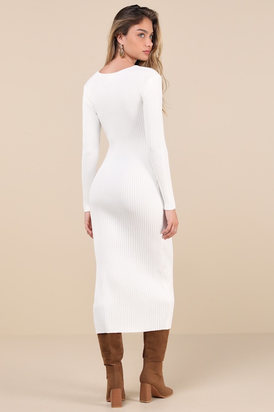 Pristine Energy Ivory Ribbed Beaded Long Sleeve Maxi Dress