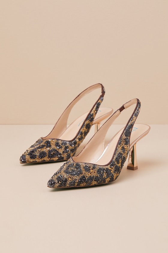 BETSEY JOHNSON SB-CLARK LEOPARD RHINESTONE POINTED-TOE SLINGBACK PUMPS