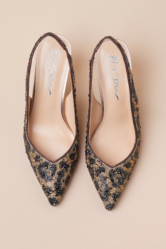 BETSEY JOHNSON SB-CLARK LEOPARD RHINESTONE POINTED-TOE SLINGBACK PUMPS