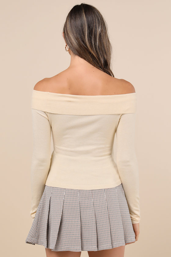 MOTEL ORIANNE PALE YELLOW OFF-THE-SHOULDER BOW SWEATER TOP 