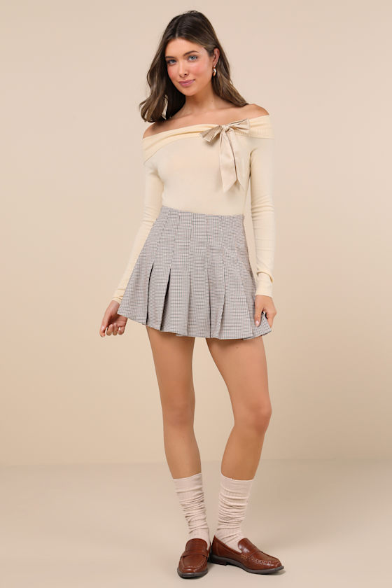 MOTEL ORIANNE PALE YELLOW OFF-THE-SHOULDER BOW SWEATER TOP 