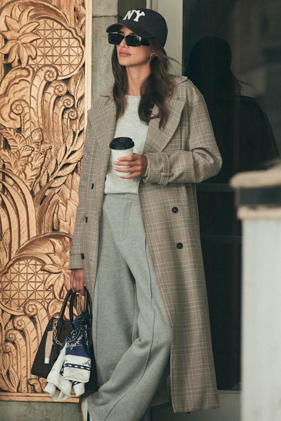 14948 Grey Plaid Belt Jacket