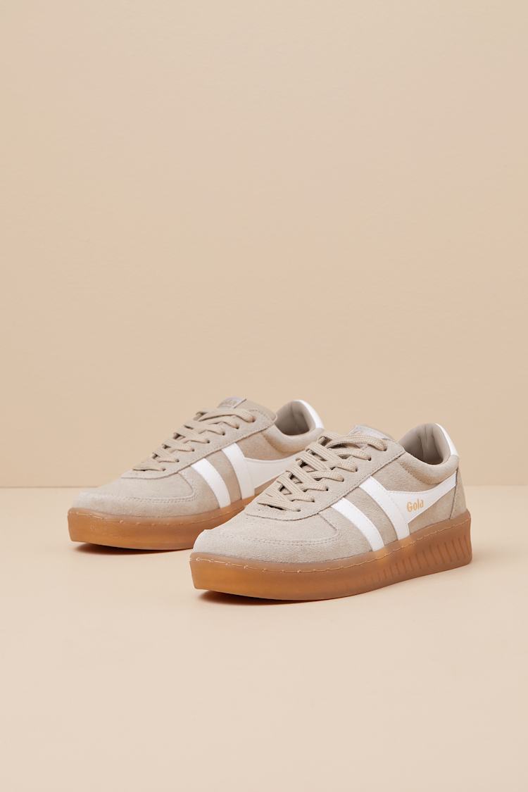 Grandslam Bone and Off White Suede Leather Sneakers