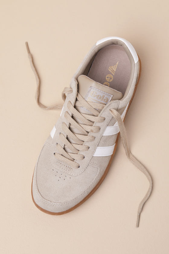 Gola Grandslam Bone And Off White Suede Leather Sneakers In White