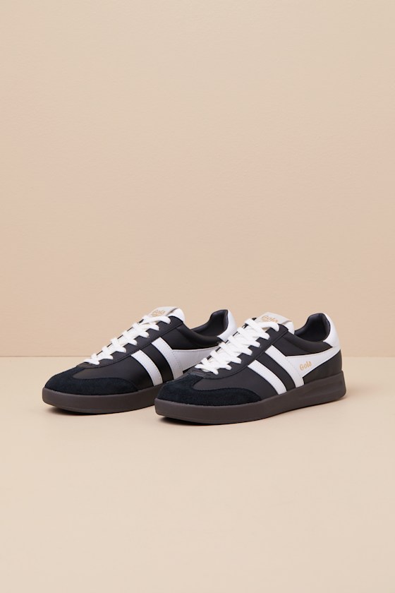 Shop Gola Cyclone Black And White Leather Lace-up Sneakers