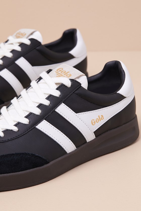 Shop Gola Cyclone Black And White Leather Lace-up Sneakers