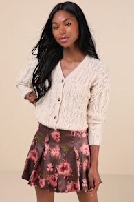 Darling Curation Dark Mauve Floral Bubble-Hem Mini Skirt 5