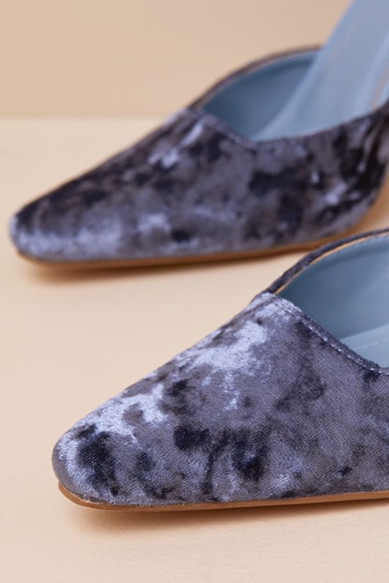 Lulus Jannice Midnight Blue Crushed Velvet Ankle Wrap Heels In Midnight Blue
