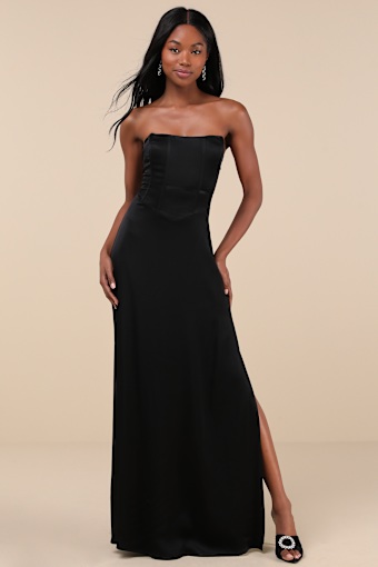 Extraordinary Presence Black Satin Strapless Maxi Dress 4