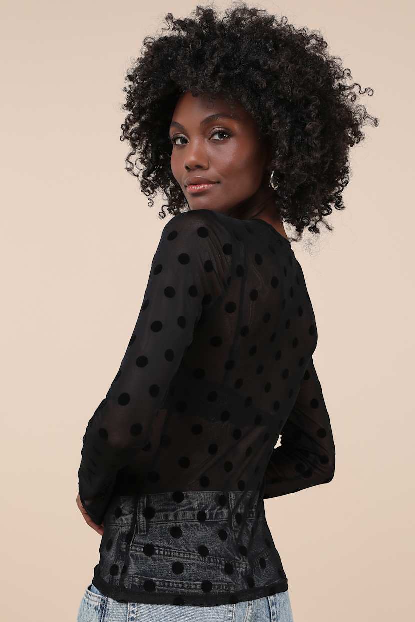 NIA Fox Top - Black Sheer Mesh Top - Polka Dot Top - Sheer Top - Lulus