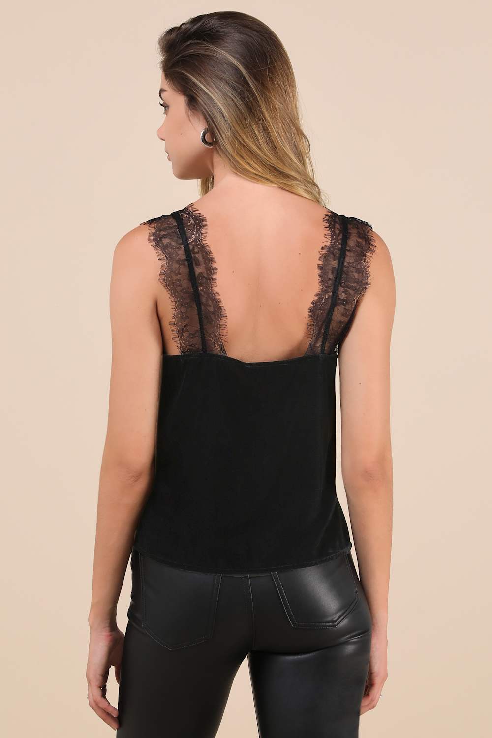 Charmed Confidence Black Velvet Eyelash Lace Cropped Tank Top