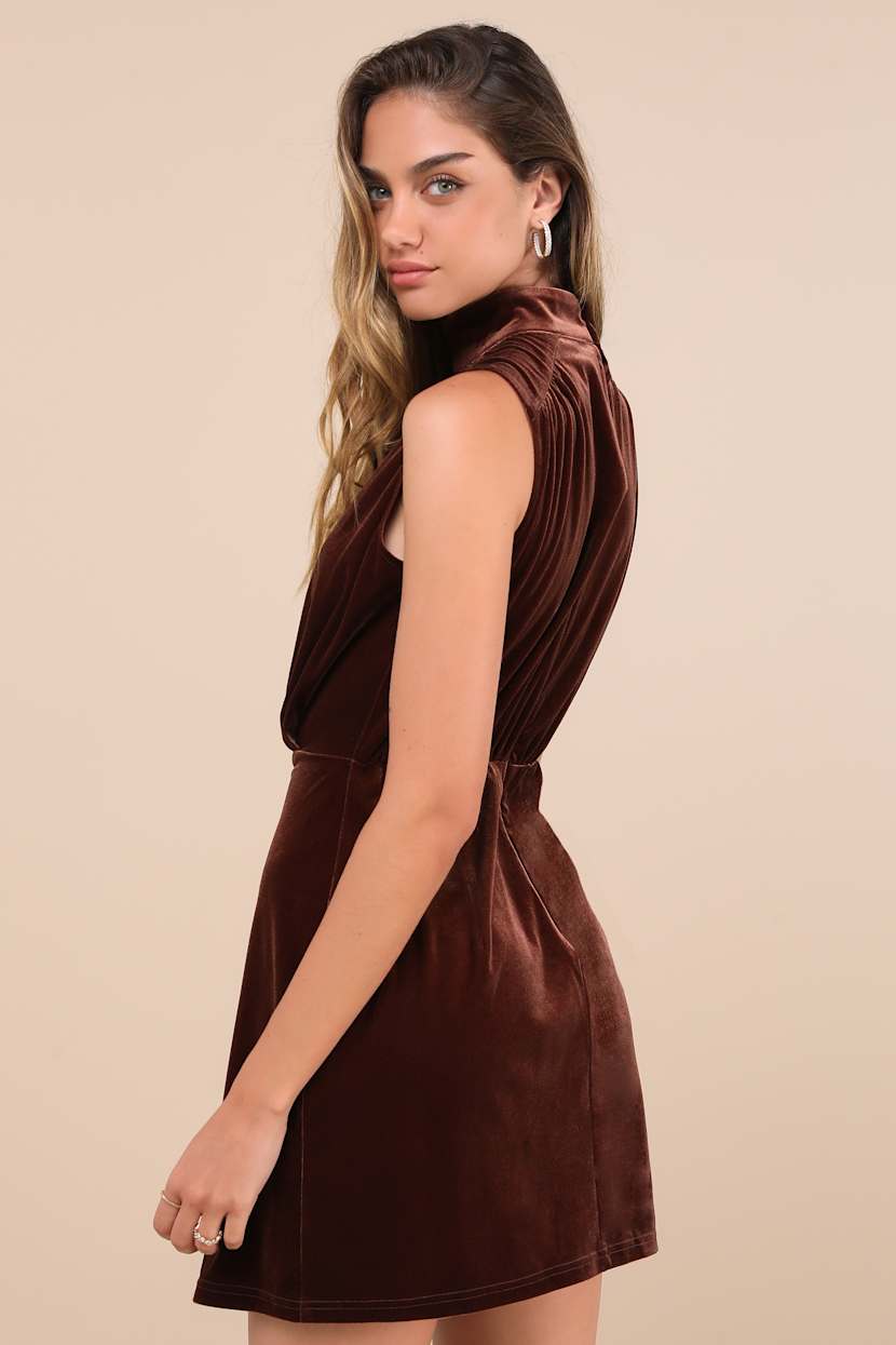 Brown Velvet Mini Dress - Mock Neck Mini Dress - Brown Mini Dress - Lulus