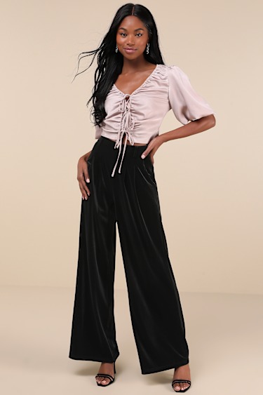Belvet Pleated Wide-Leg Baggy Pants Pleated velvet wide-leg pants