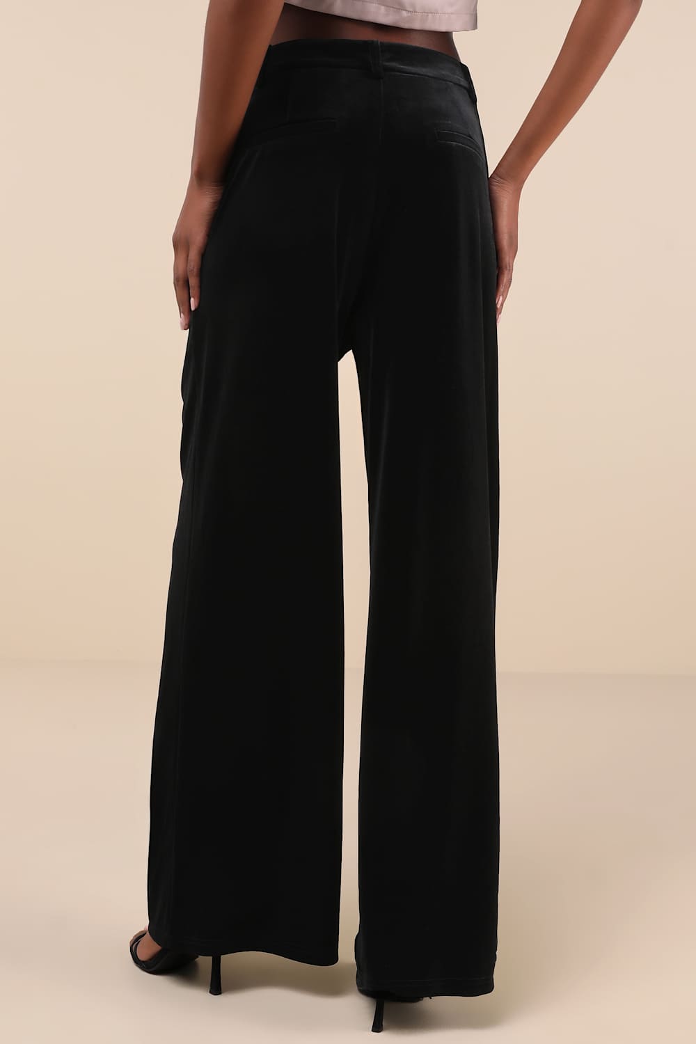 Chic Splendor Black Velvet Pleated High-Rise Wide-Leg Pants