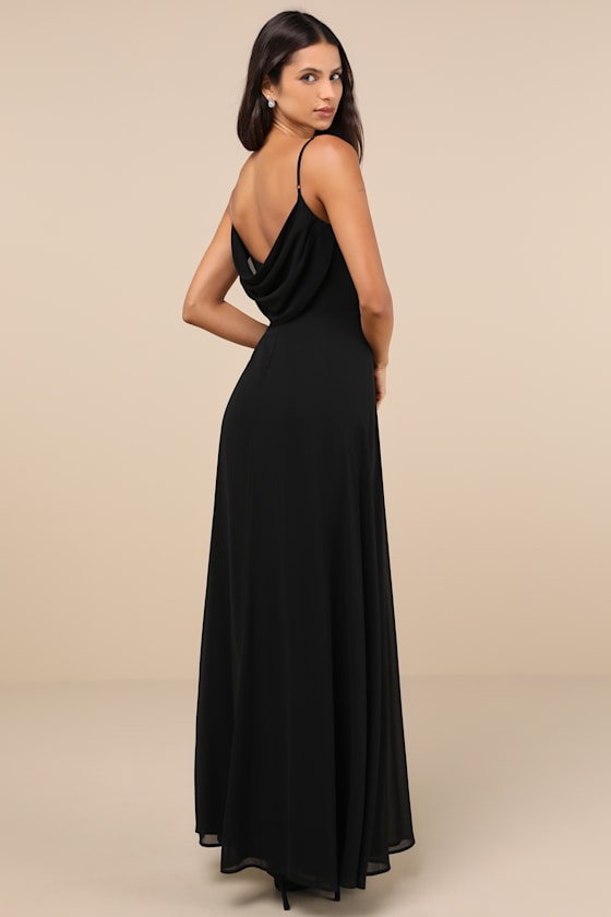 Lulus Notorious Poise Black Sleeveless Cowl Neck Maxi Dress In Black