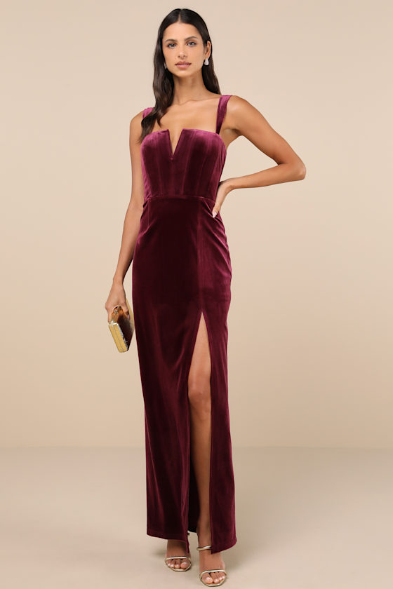 Pristine Luxury Berry Purple Velvet Bustier Maxi Dress 3