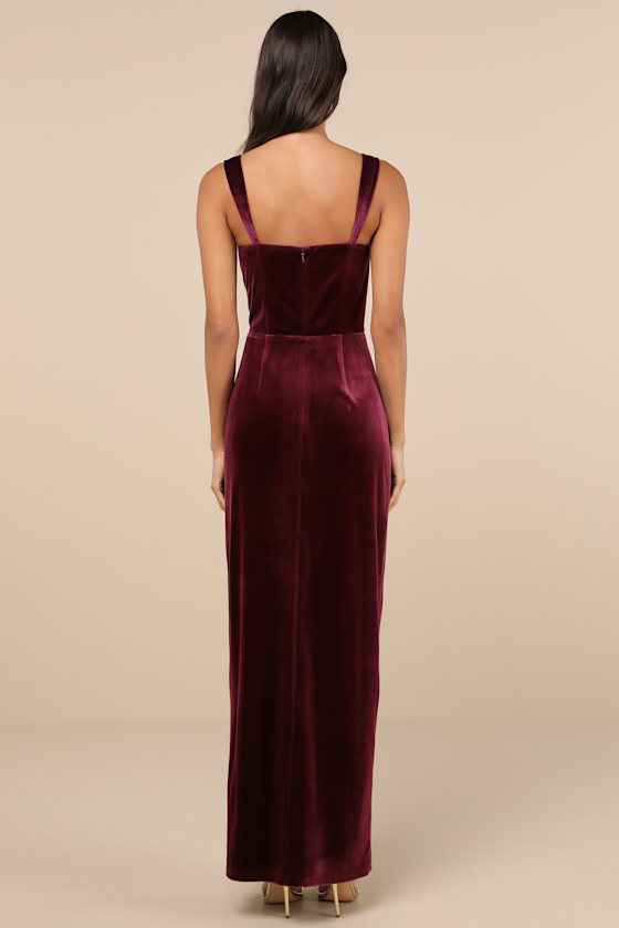 Pristine Luxury Berry Purple Velvet Bustier Maxi Dress 2