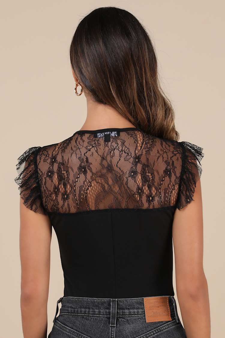 Coveted Crush Black Lace Tie-Neck Bodysuit