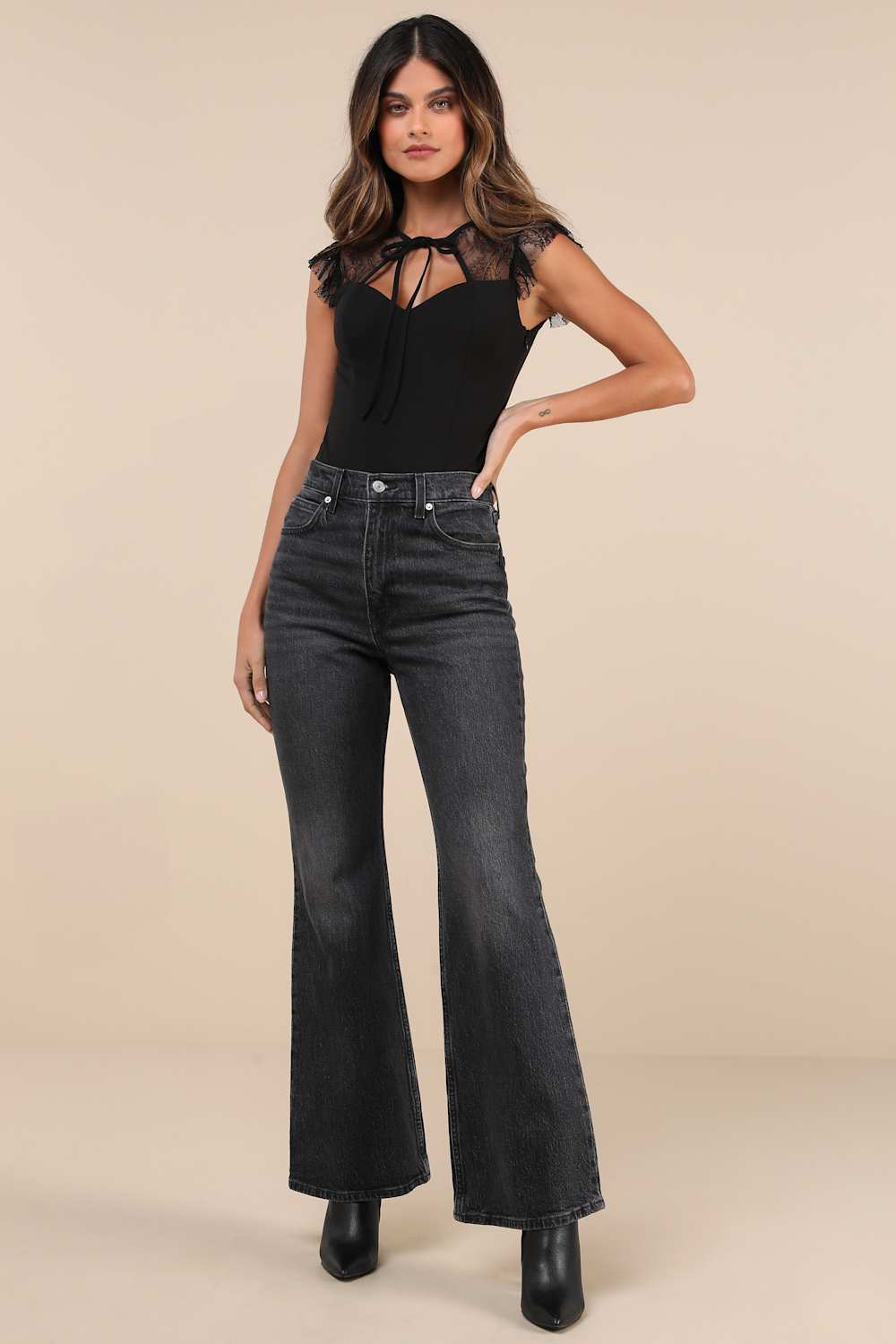 Coveted Crush Black Lace Tie-Neck Bodysuit