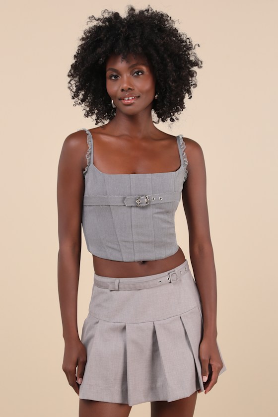 Perfect Bustier Ever Grey Ruffled Buckle Lace-Up Bustier Top 1