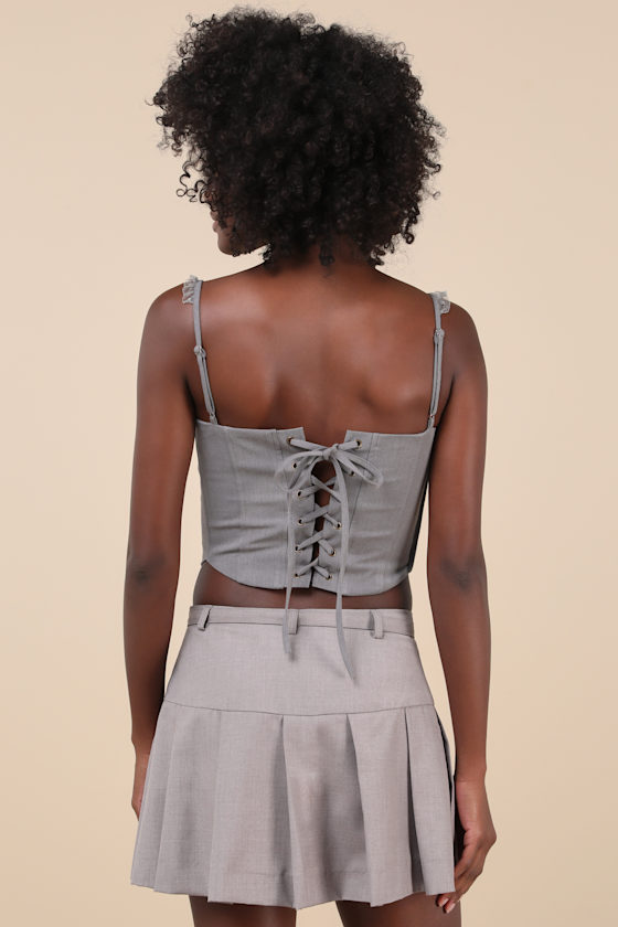 Perfect Bustier Ever Grey Ruffled Buckle Lace-Up Bustier Top 2