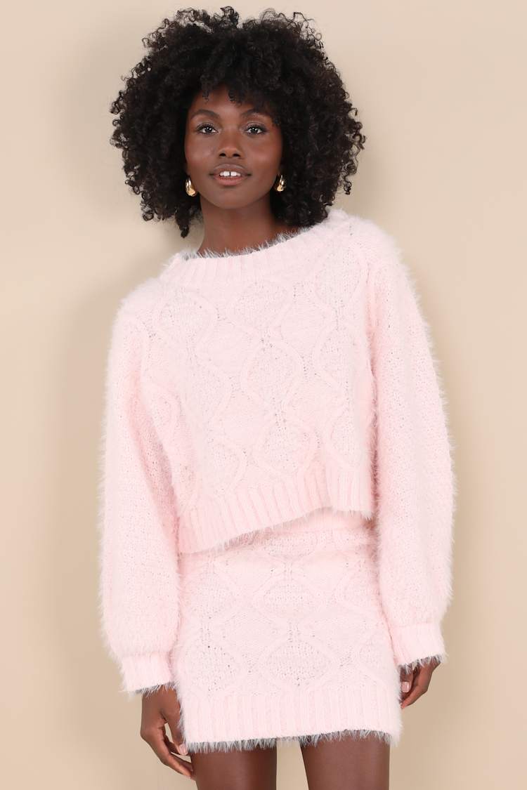 Glamorous Cable Knit Skirt - Pink Knit Skirt - Sweater Mini Skirt  