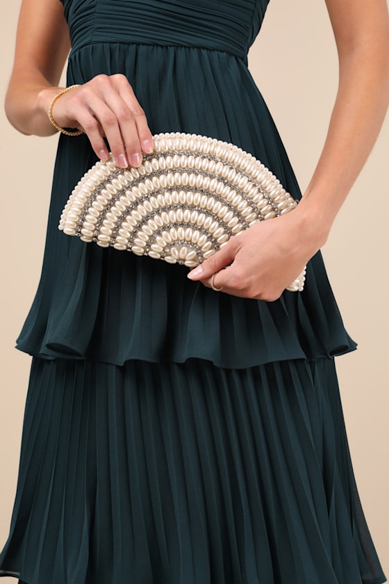 Rhinestone & Pearl Pointed Flap Clutch w/ Rope Handle main image 0