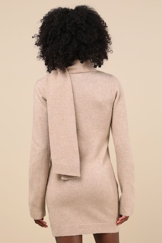 Lulus Essential Coziness Heather Beige Sweater Dress And Scarf Set In Beige