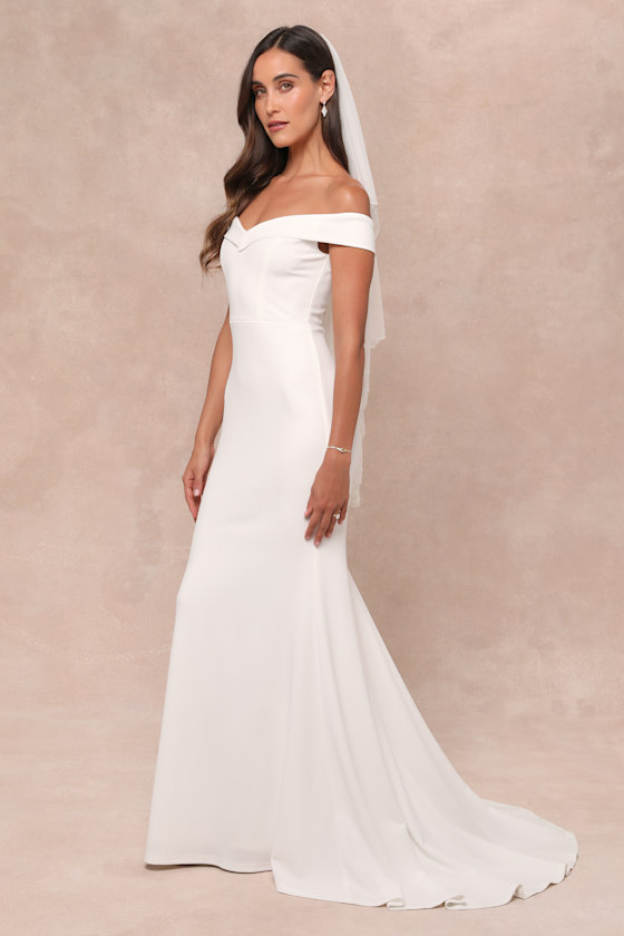 Lulus Arienne White Off-the-shoulder Mermaid Maxi Dress In White