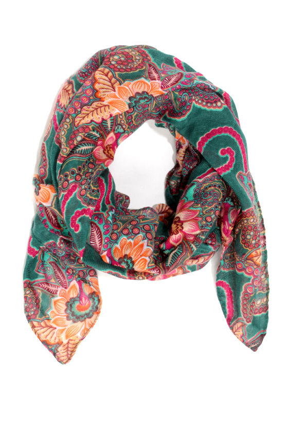 Reversible scarf green or floral-print Girl main image 1