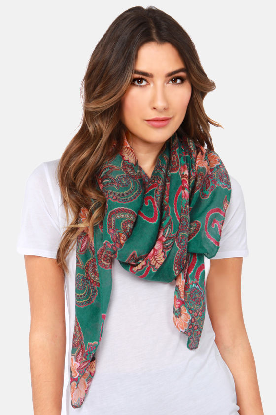 Searching High and Lotus Green Floral Print Scarf