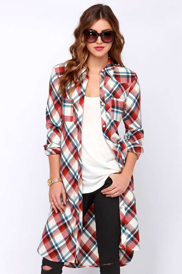 Cute Red Top - Maxi Top - Flannel Top - Plaid Top - Long Sleeve Dress -  $47.00 - Lulus