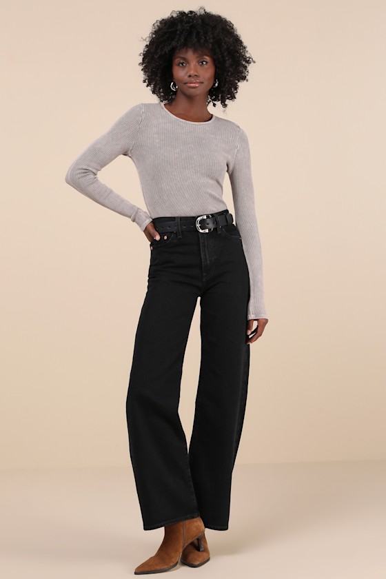 Levi's Ribcage Black Wide-leg High Waisted Denim Jeans In Black