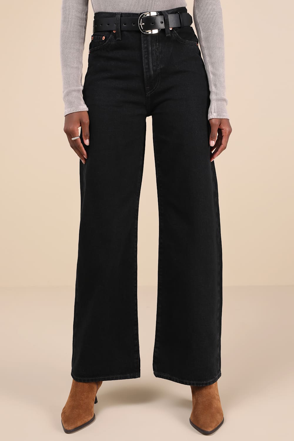 Ribcage Black Wide-Leg High Waisted Denim Jeans