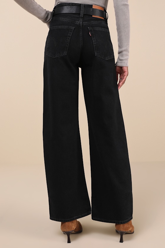 Levi's Ribcage Black Wide-leg High Waisted Denim Jeans In Black