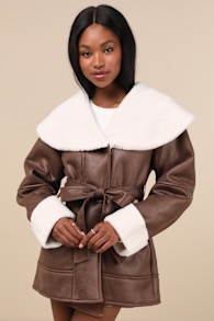 Paris Brown and White Oversized Shearling Jacket 1
