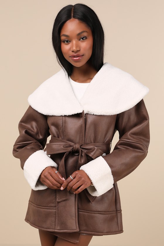 Paris Brown and White Oversized Shearling Jacket 1