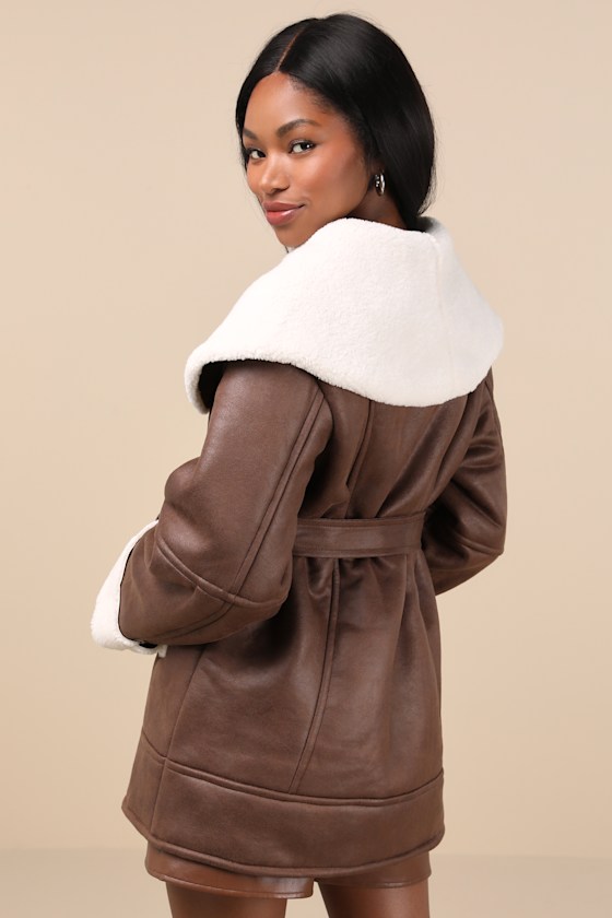 Paris Brown and White Oversized Shearling Jacket 3