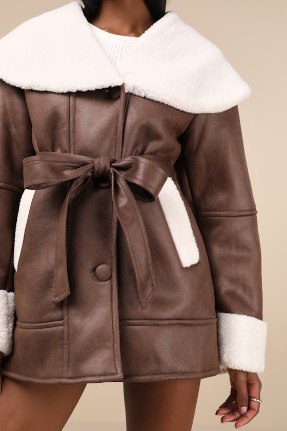 The Frolic Paris Brown And White Oversized Shearling Jacket In White